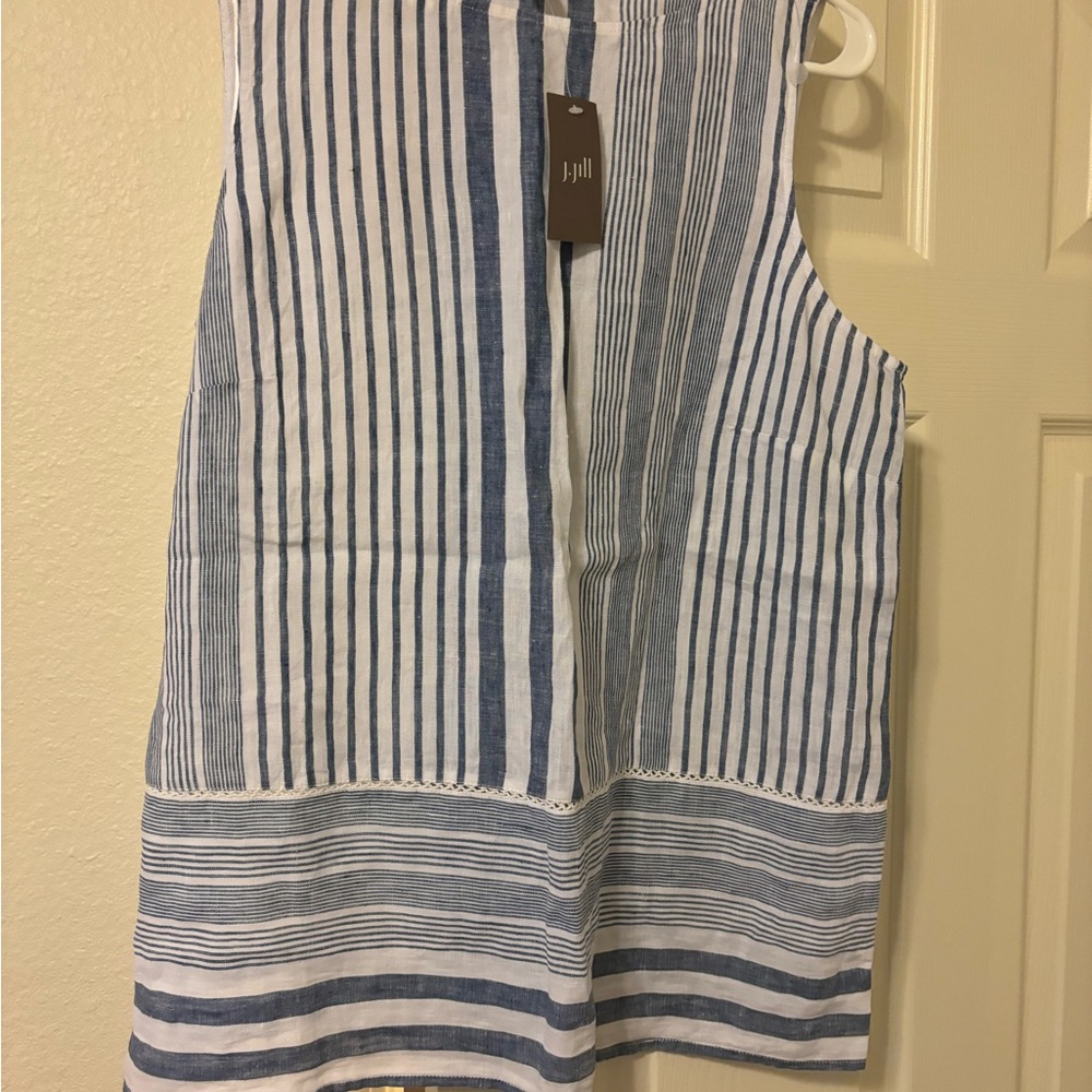 J. Jill Navy and White Striped Linen Top